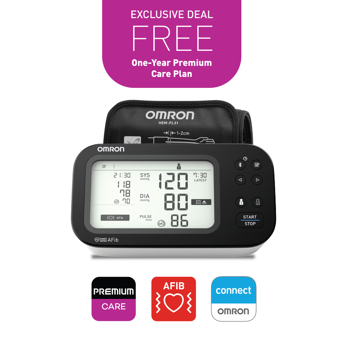 Automatic Blood Pressure Monitor Atrial Fibrillation HEM-7383T1