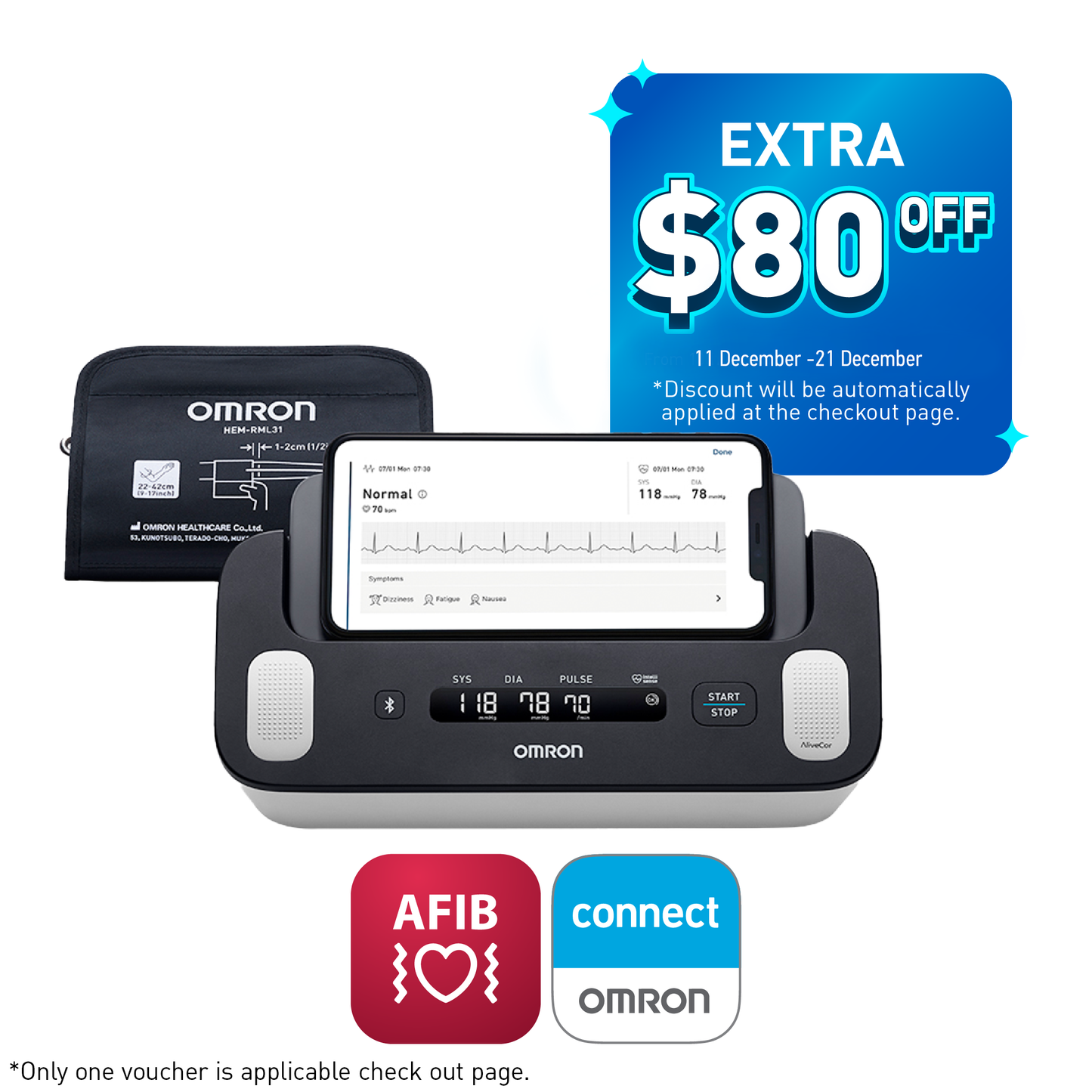 OMRON Complete I Upper Arm Blood Pressure Monitor + ECG (HEM-7530T)